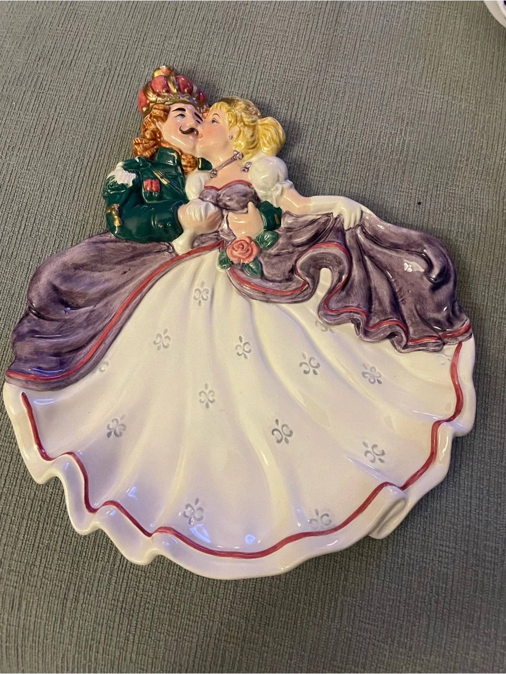 Decorative Bride and Groom Ceramic Trinket Dish in White and Purple